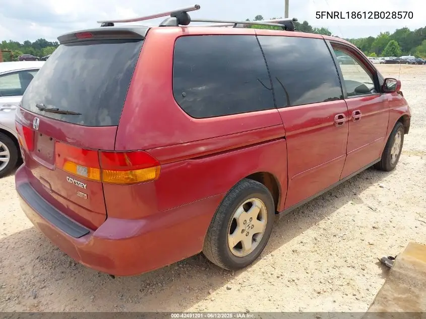 2002 Honda Odyssey Ex VIN: 5FNRL18612B028570 Lot: 42491201