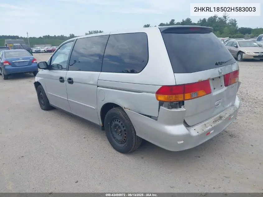 2002 Honda Odyssey Lx VIN: 2HKRL18502H583003 Lot: 42495972