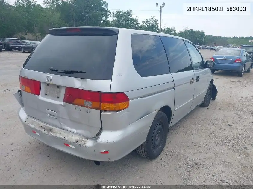 2002 Honda Odyssey Lx VIN: 2HKRL18502H583003 Lot: 42495972