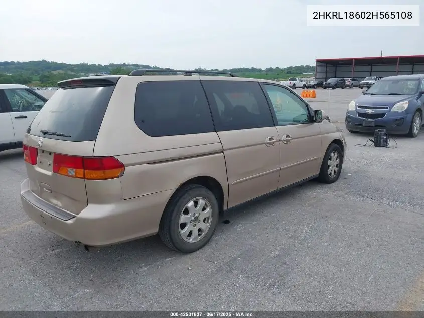2002 Honda Odyssey Ex VIN: 2HKRL18602H565108 Lot: 42531637