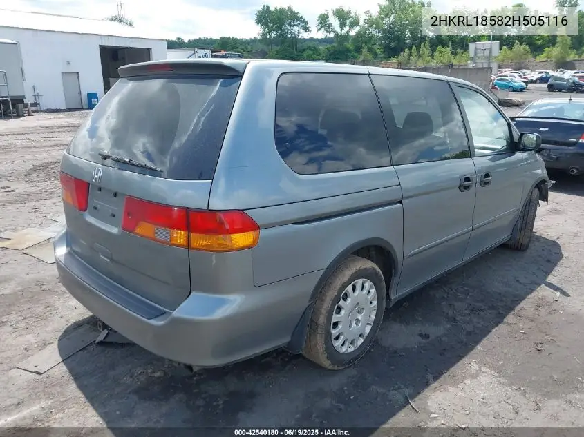 2002 Honda Odyssey Lx VIN: 2HKRL18582H505116 Lot: 42540180