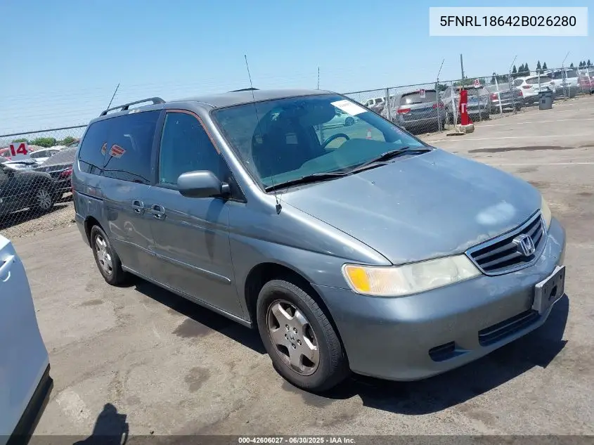 2002 Honda Odyssey Ex VIN: 5FNRL18642B026280 Lot: 42606027