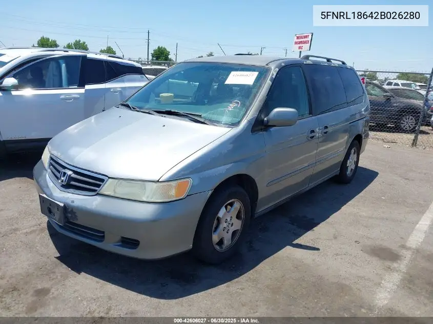 2002 Honda Odyssey Ex VIN: 5FNRL18642B026280 Lot: 42606027