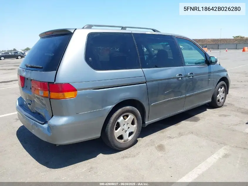 2002 Honda Odyssey Ex VIN: 5FNRL18642B026280 Lot: 42606027