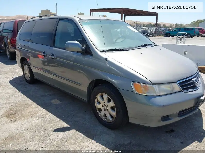 2002 Honda Odyssey Exl VIN: 5FNRL187X2B007581 Lot: 42610133