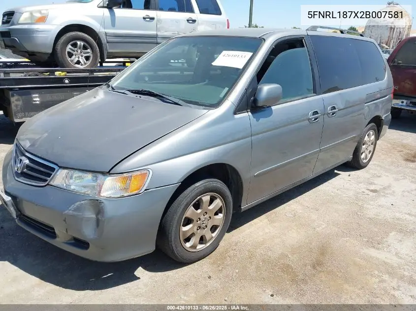 2002 Honda Odyssey Exl VIN: 5FNRL187X2B007581 Lot: 42610133