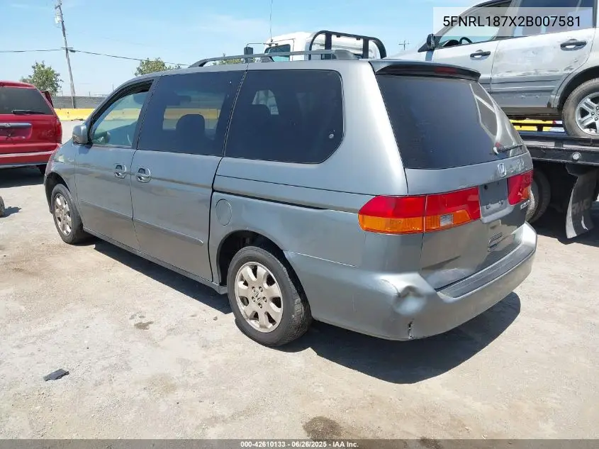 2002 Honda Odyssey Exl VIN: 5FNRL187X2B007581 Lot: 42610133