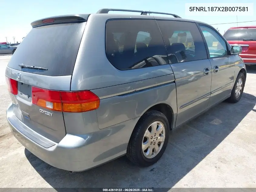 2002 Honda Odyssey Exl VIN: 5FNRL187X2B007581 Lot: 42610133