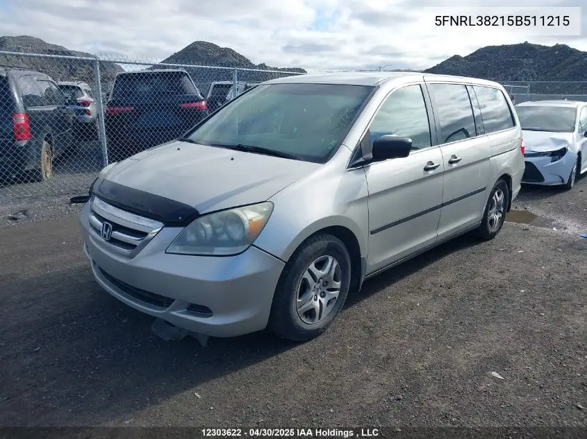 2005 Honda Odyssey VIN: 5FNRL38215B511215 Lot: 12303622