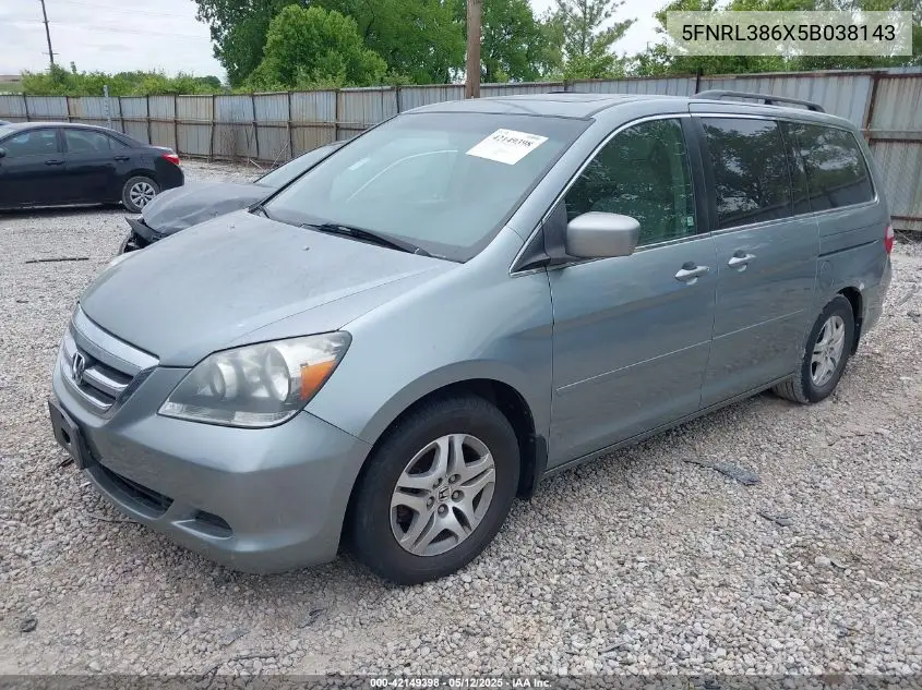 2005 Honda Odyssey Ex-L VIN: 5FNRL386X5B038143 Lot: 42149398