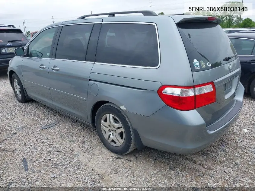 2005 Honda Odyssey Ex-L VIN: 5FNRL386X5B038143 Lot: 42149398