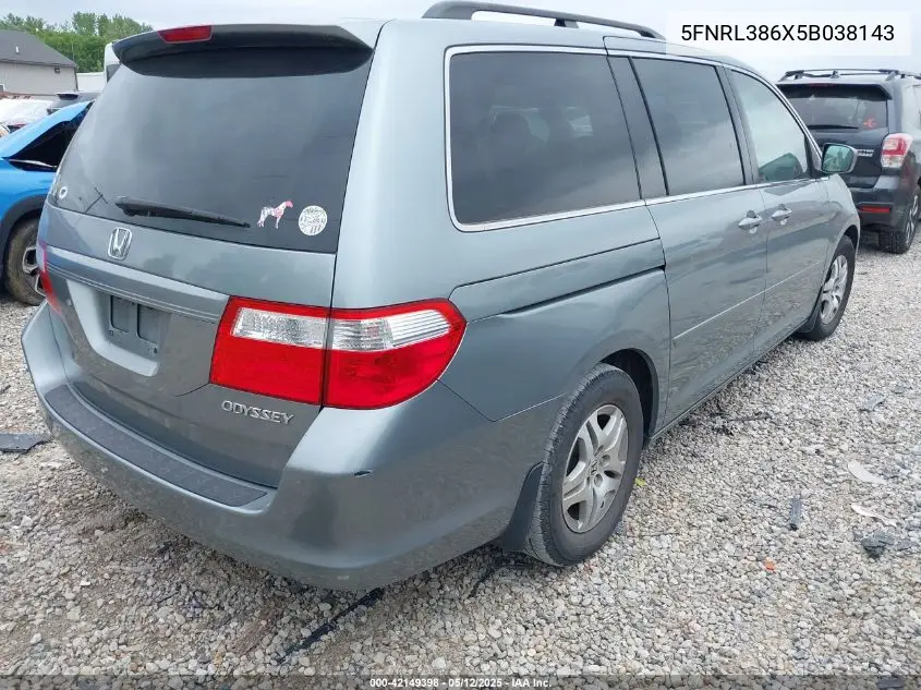 2005 Honda Odyssey Ex-L VIN: 5FNRL386X5B038143 Lot: 42149398