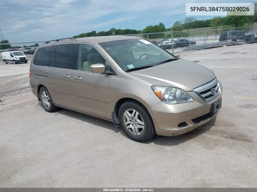2005 Honda Odyssey Ex VIN: 5FNRL38475B029026 Lot: 42489079