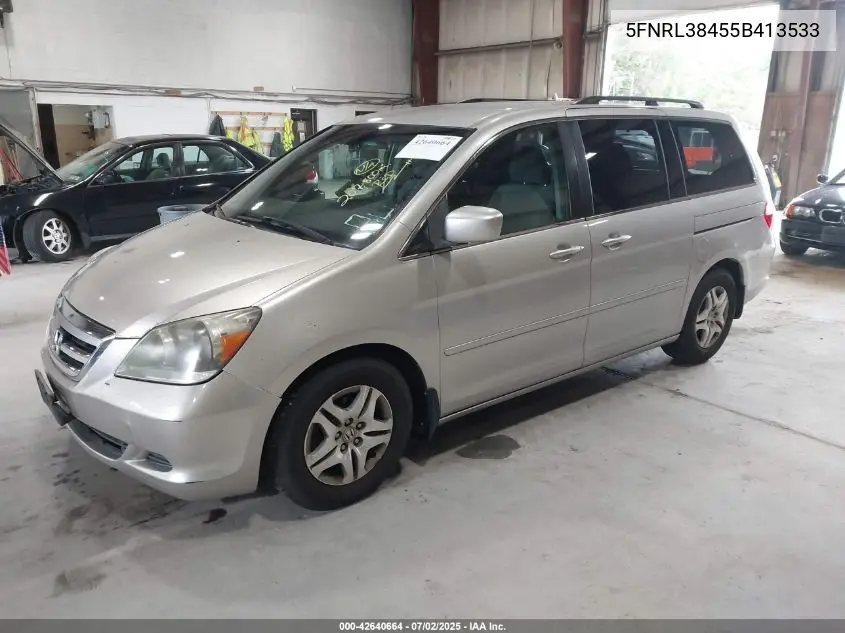 2005 Honda Odyssey Ex VIN: 5FNRL38455B413533 Lot: 42640664