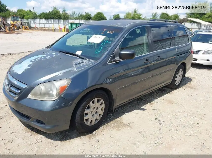 2005 Honda Odyssey Lx VIN: 5FNRL38225B068119 Lot: 42667516
