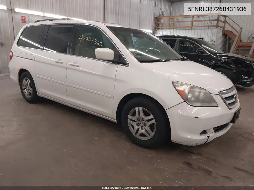 2006 Honda Odyssey Ex-L VIN: 5FNRL38726B431936 Lot: 42221362