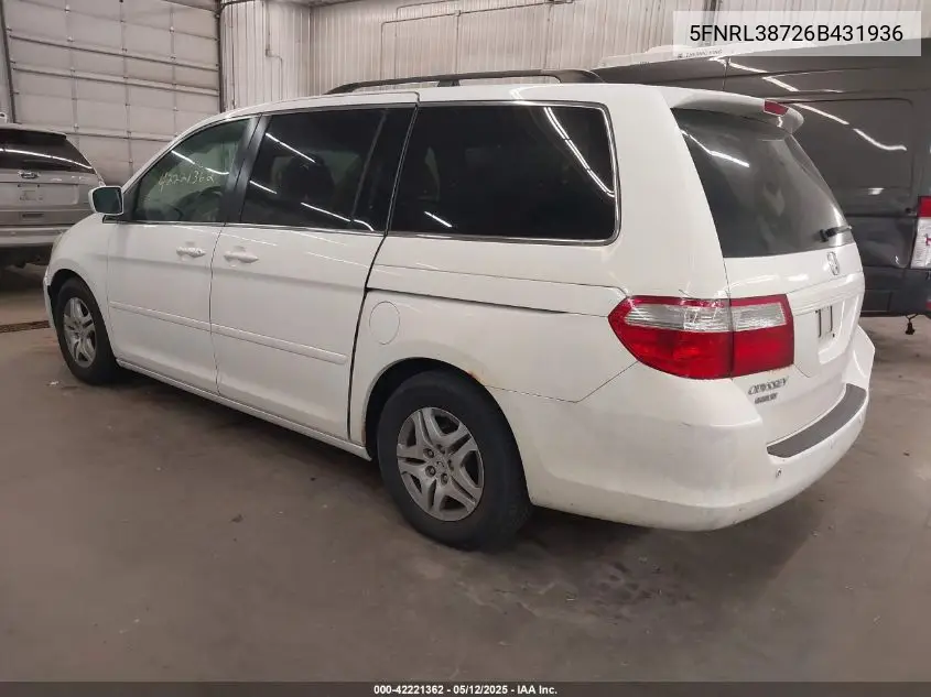 2006 Honda Odyssey Ex-L VIN: 5FNRL38726B431936 Lot: 42221362