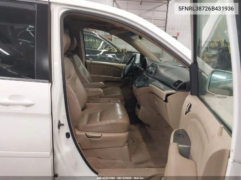 2006 Honda Odyssey Ex-L VIN: 5FNRL38726B431936 Lot: 42221362
