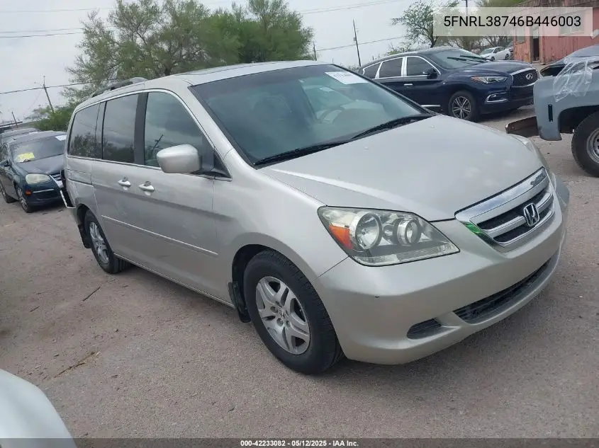 2006 Honda Odyssey Ex-L VIN: 5FNRL38746B446003 Lot: 42233082