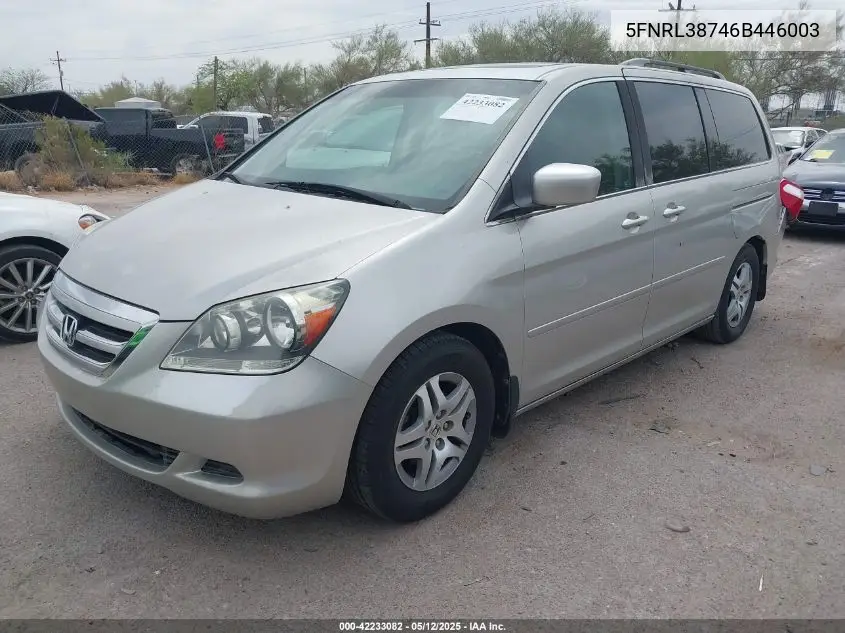 2006 Honda Odyssey Ex-L VIN: 5FNRL38746B446003 Lot: 42233082