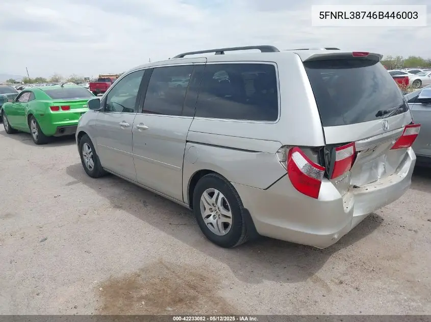 2006 Honda Odyssey Ex-L VIN: 5FNRL38746B446003 Lot: 42233082
