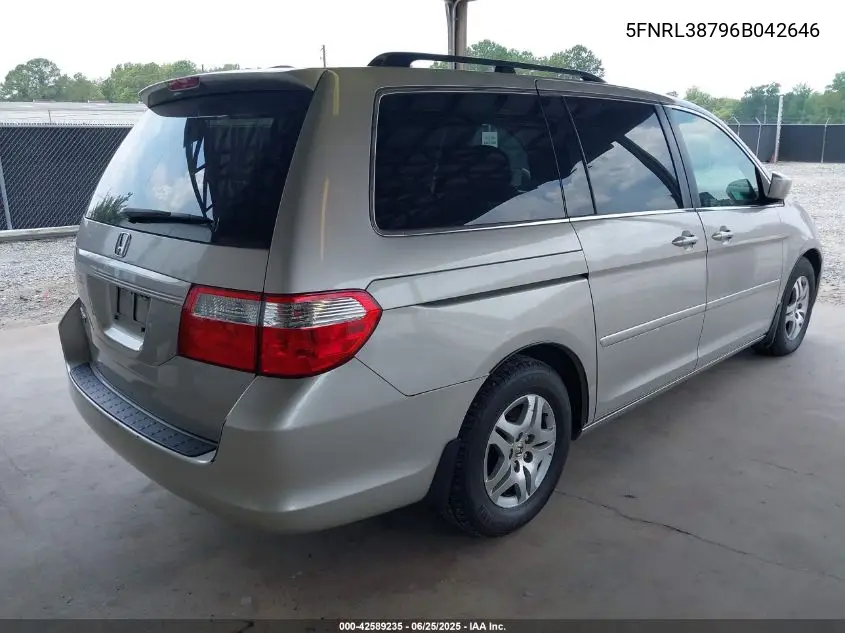 2006 Honda Odyssey Ex-L VIN: 5FNRL38796B042646 Lot: 42589235