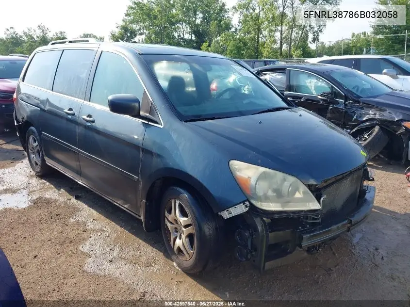 2006 Honda Odyssey Ex-L VIN: 5FNRL38786B032058 Lot: 42597540