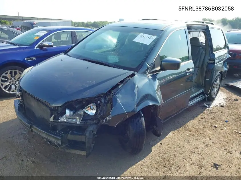 2006 Honda Odyssey Ex-L VIN: 5FNRL38786B032058 Lot: 42597540