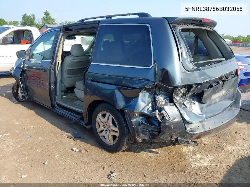 2006 Honda Odyssey Ex-L VIN: 5FNRL38786B032058 Lot: 42597540
