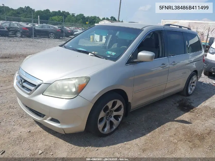 2006 Honda Odyssey Ex VIN: 5FNRL38486B411499 Lot: 42603851