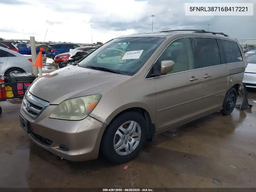 2006 Honda Odyssey Ex-L VIN: 5FNRL38716B417221 Lot: 42612050