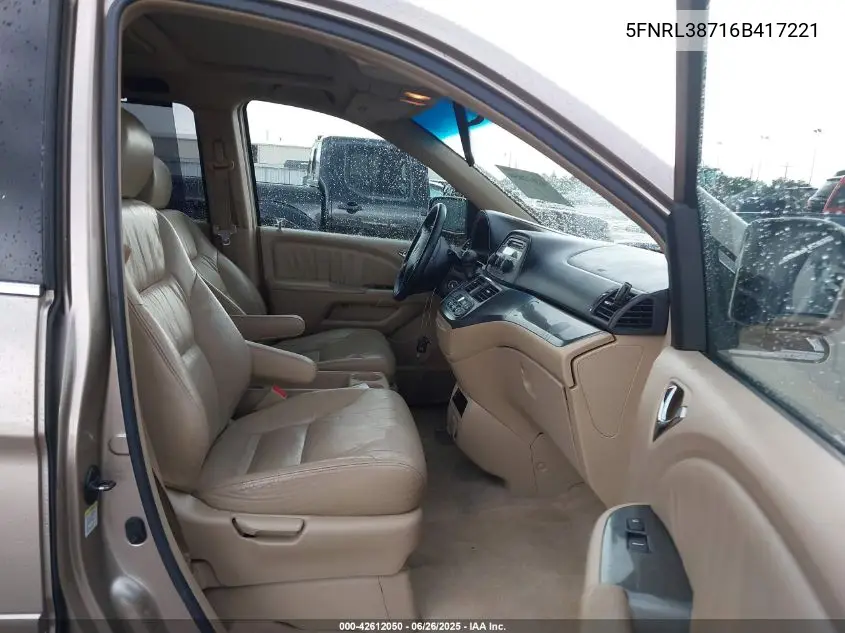 2006 Honda Odyssey Ex-L VIN: 5FNRL38716B417221 Lot: 42612050