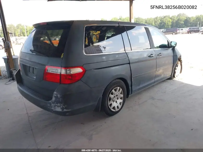 2006 Honda Odyssey Lx VIN: 5FNRL38256B020082 Lot: 42614870