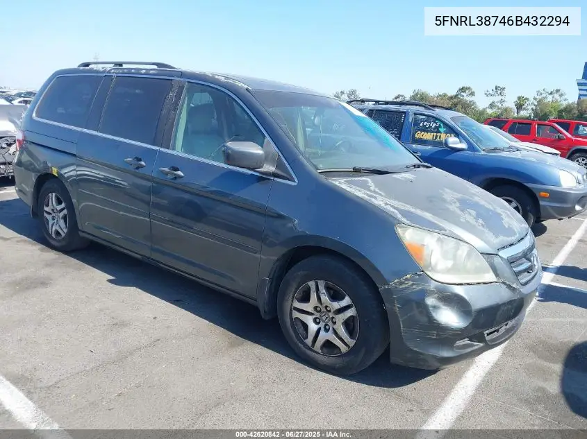 2006 Honda Odyssey Ex-L VIN: 5FNRL38746B432294 Lot: 42620842