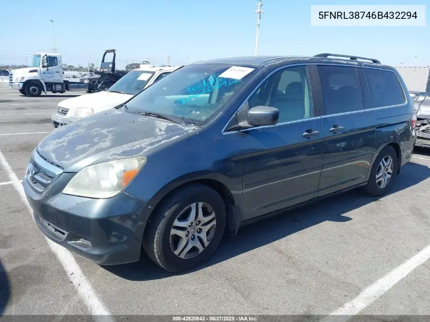 2006 Honda Odyssey Ex-L VIN: 5FNRL38746B432294 Lot: 42620842
