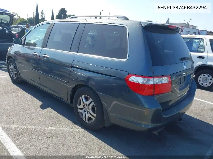 2006 Honda Odyssey Ex-L VIN: 5FNRL38746B432294 Lot: 42620842