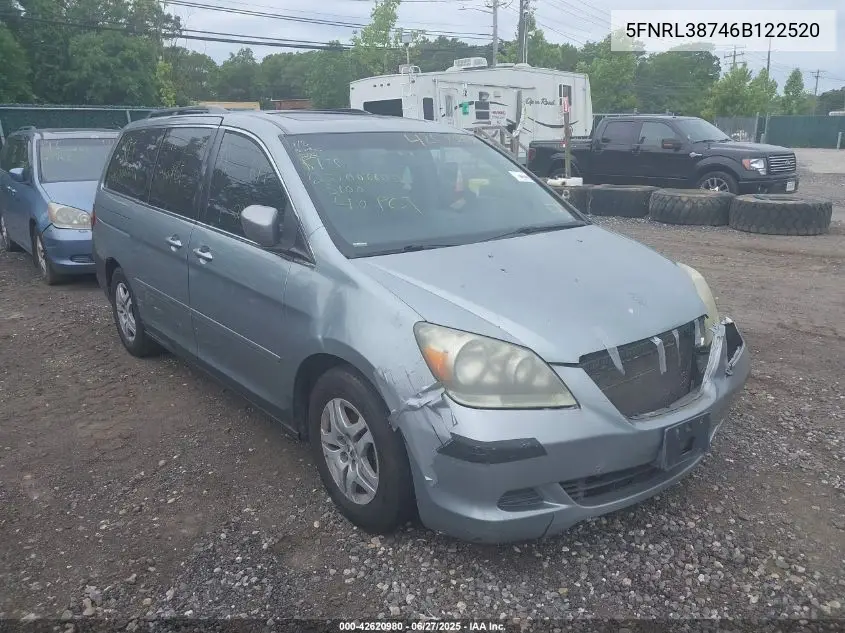 2006 Honda Odyssey Exl VIN: 5FNRL38746B122520 Lot: 42620980