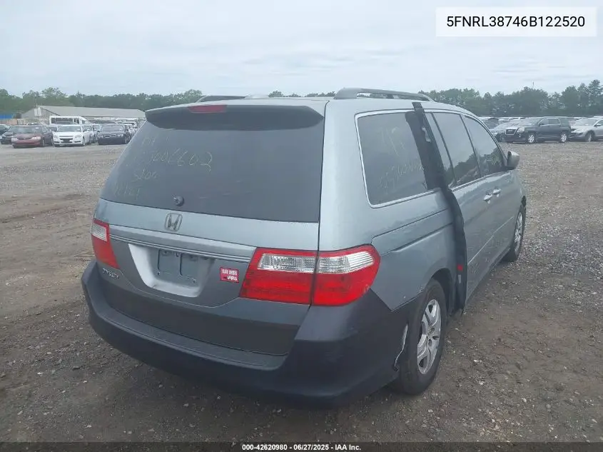 2006 Honda Odyssey Exl VIN: 5FNRL38746B122520 Lot: 42620980