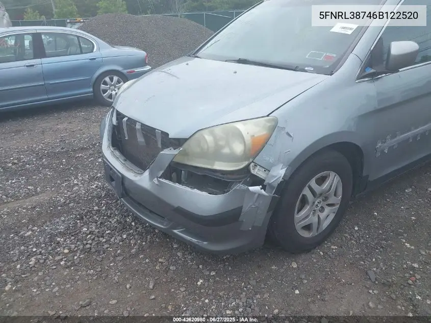 2006 Honda Odyssey Exl VIN: 5FNRL38746B122520 Lot: 42620980