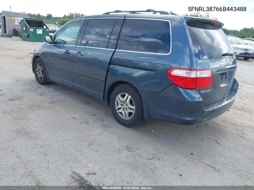 2006 Honda Odyssey Ex-L VIN: 5FNRL38766B443488 Lot: 42652909