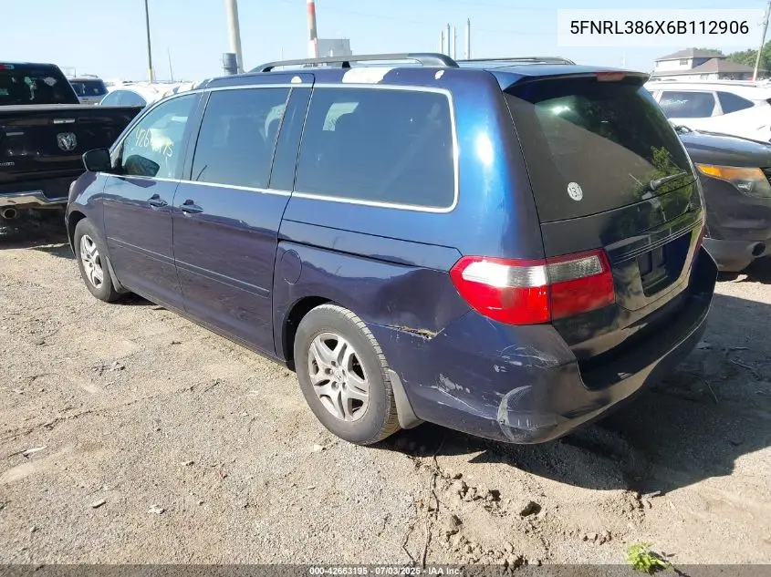 2006 Honda Odyssey Ex-L VIN: 5FNRL386X6B112906 Lot: 42663195