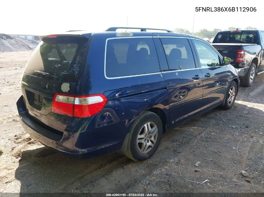 2006 Honda Odyssey Ex-L VIN: 5FNRL386X6B112906 Lot: 42663195