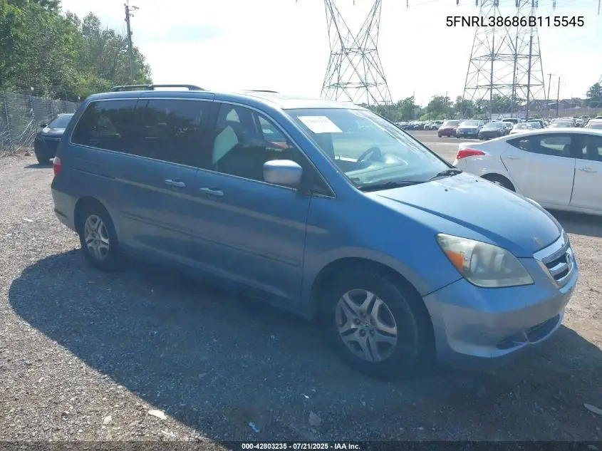 2006 Honda Odyssey Ex-L VIN: 5FNRL38686B115545 Lot: 42803235