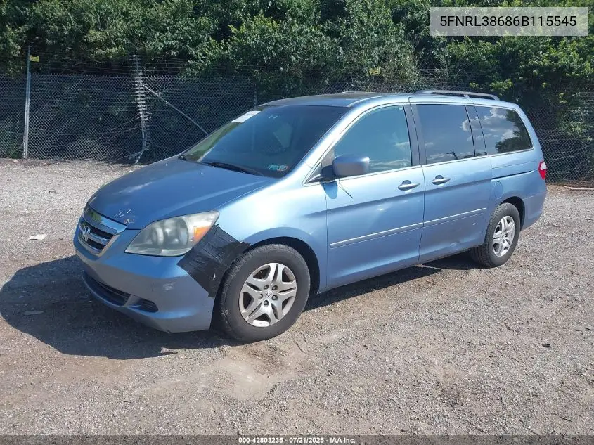 2006 Honda Odyssey Ex-L VIN: 5FNRL38686B115545 Lot: 42803235