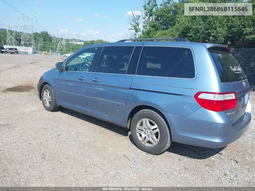 2006 Honda Odyssey Ex-L VIN: 5FNRL38686B115545 Lot: 42803235