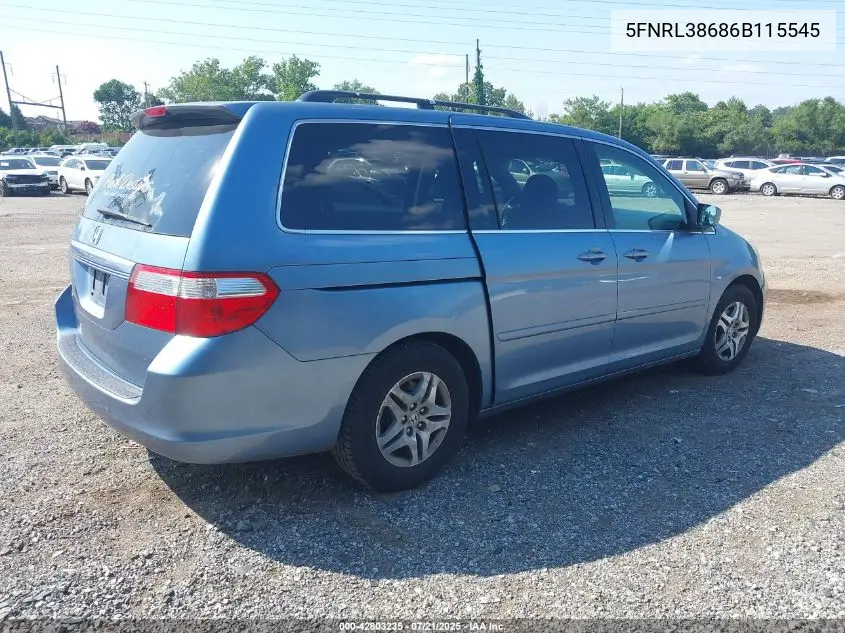 2006 Honda Odyssey Ex-L VIN: 5FNRL38686B115545 Lot: 42803235