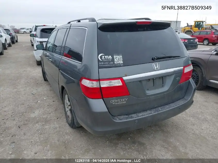2007 Honda Odyssey Touring VIN: 5FNRL38827B509349 Lot: 12293115