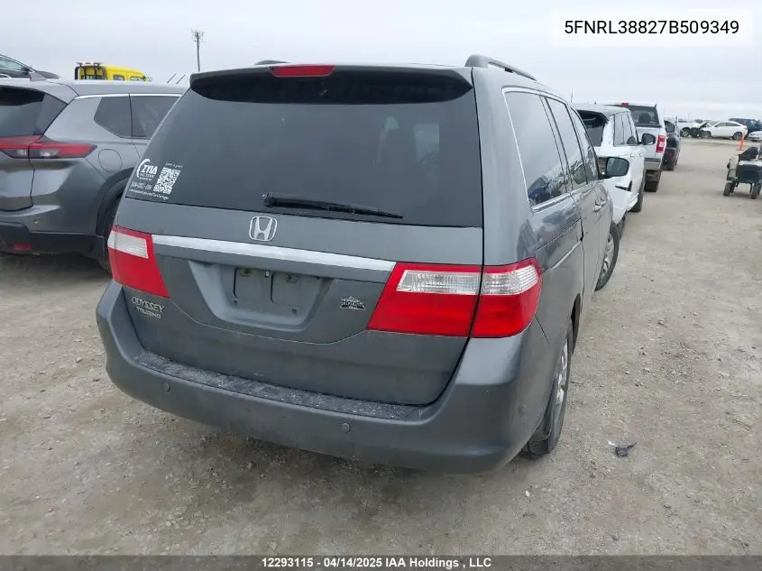 2007 Honda Odyssey Touring VIN: 5FNRL38827B509349 Lot: 12293115