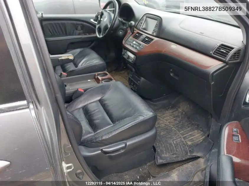 2007 Honda Odyssey Touring VIN: 5FNRL38827B509349 Lot: 12293115