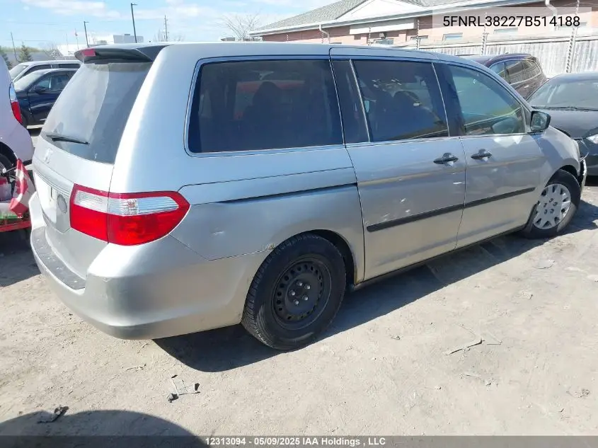 2007 Honda Odyssey Lx VIN: 5FNRL38227B514188 Lot: 12313094